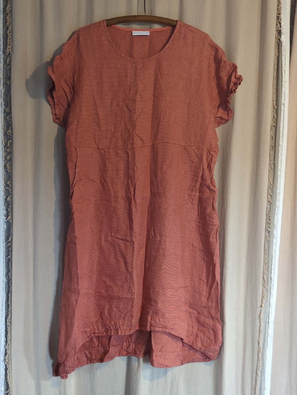 Bryn Walker Linen Relaxed Short Sleeve Tunic Dress Rust